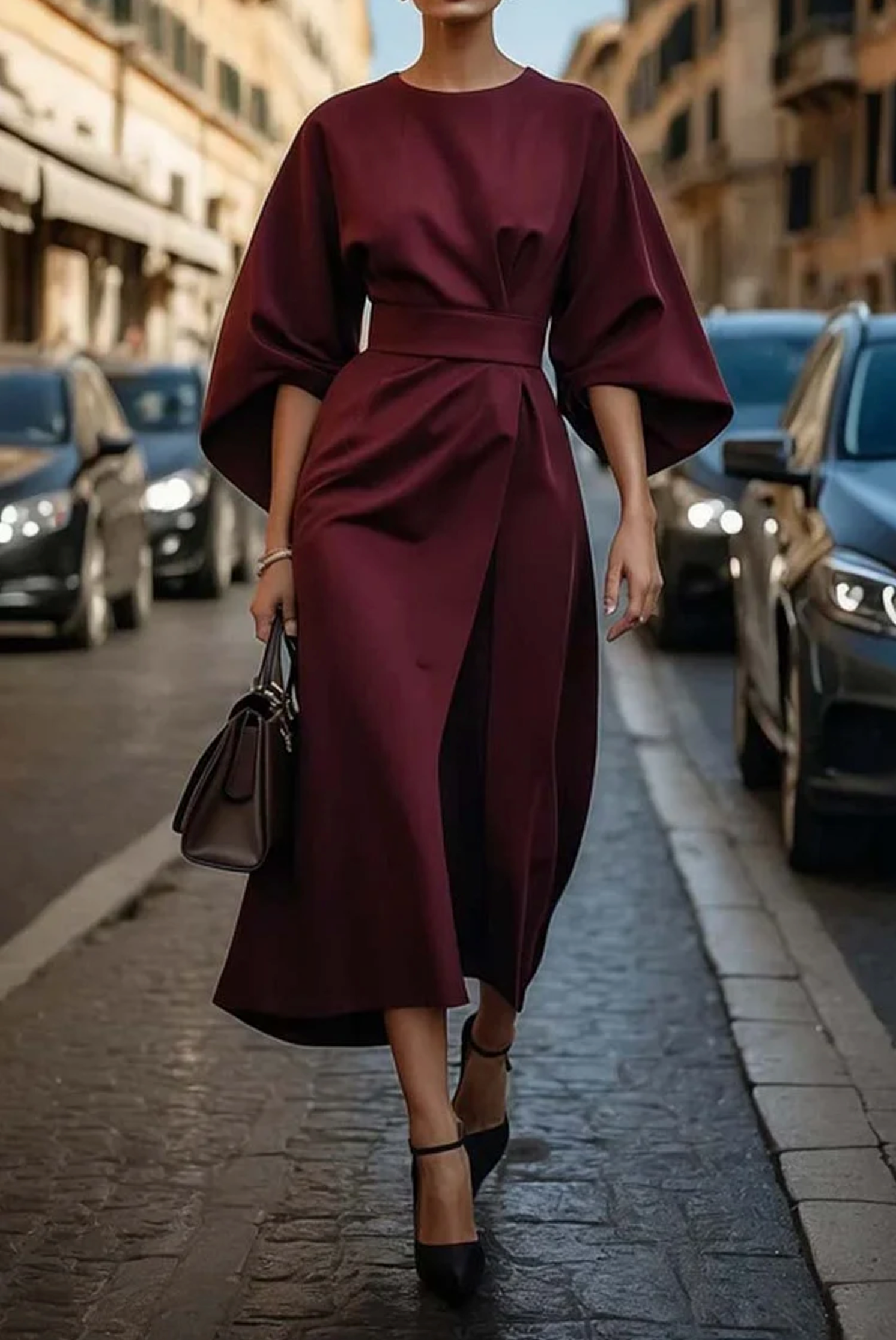 AMY | ELEGANT DRESS WITH SIDE SLITS AND BELT Bennet & Stone London