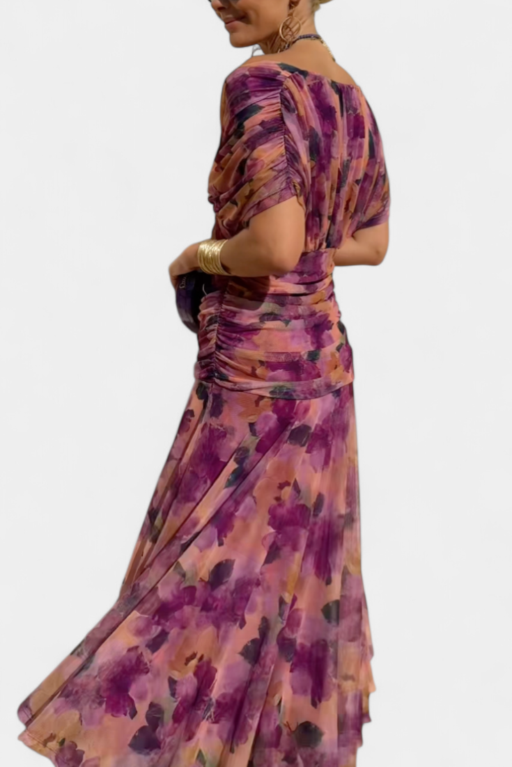 VIVIAN | LONG FLORAL V-NECK DRESS Bennet & Stone London