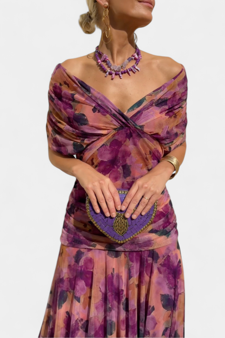 VIVIAN | LONG FLORAL V-NECK DRESS Bennet & Stone London