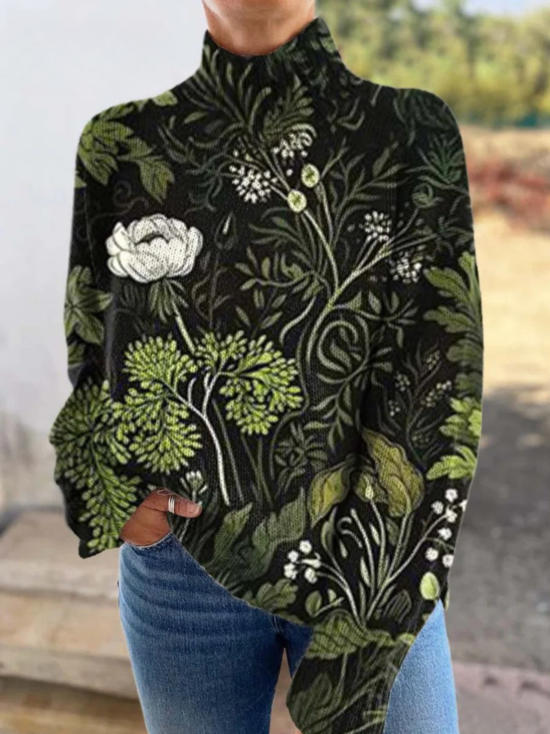 TESS | BOTANICAL FLORAL TURTLENECK SWEATER Bennet & Stone London