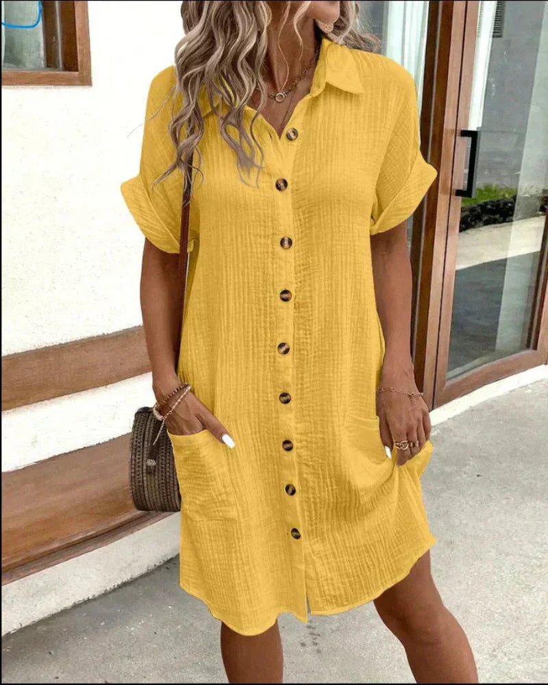 Hailey - Women’s Retro Cotton Linen Shirt Dress Bennet & Stone London