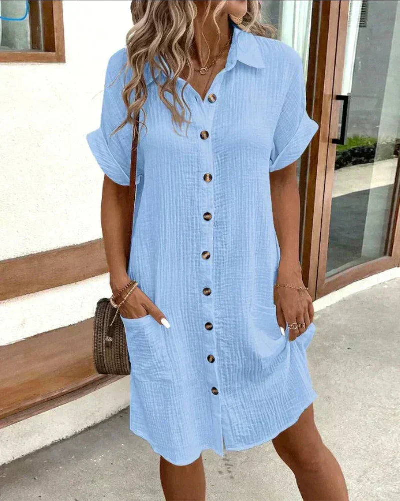 Hailey - Women’s Retro Cotton Linen Shirt Dress Bennet & Stone London