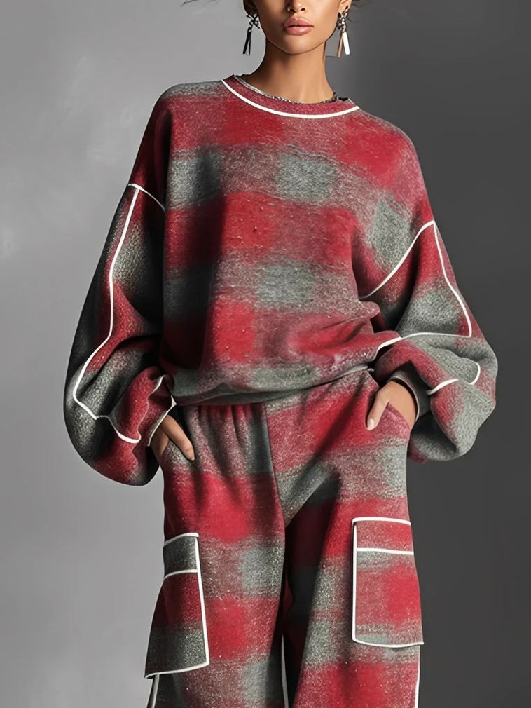 SABRINA | PLAID COLOUR-BLOCK LOUNGEWEAR SET Bennet & Stone London