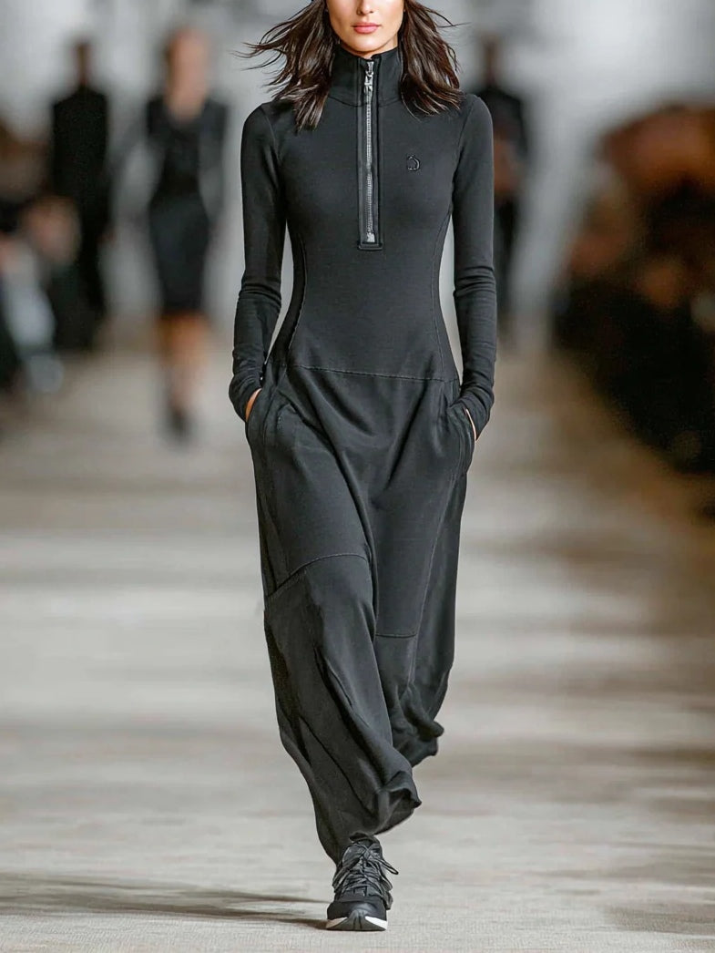 LUNA | TURTLENECK ZIP-UP LOOSE-FITTING CASUAL DRESS Bennet & Stone London