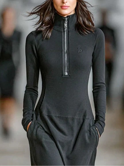 LUNA | TURTLENECK ZIP-UP LOOSE-FITTING CASUAL DRESS Bennet & Stone London