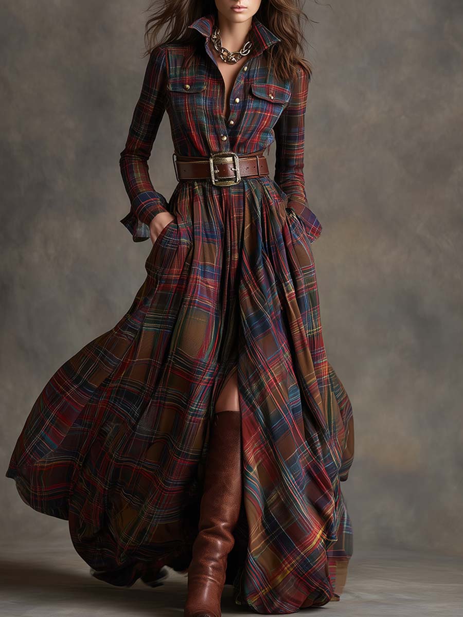 GIULIETTA | MAXI CHECK SHIRT DRESS WITH BELT Bennet & Stone London