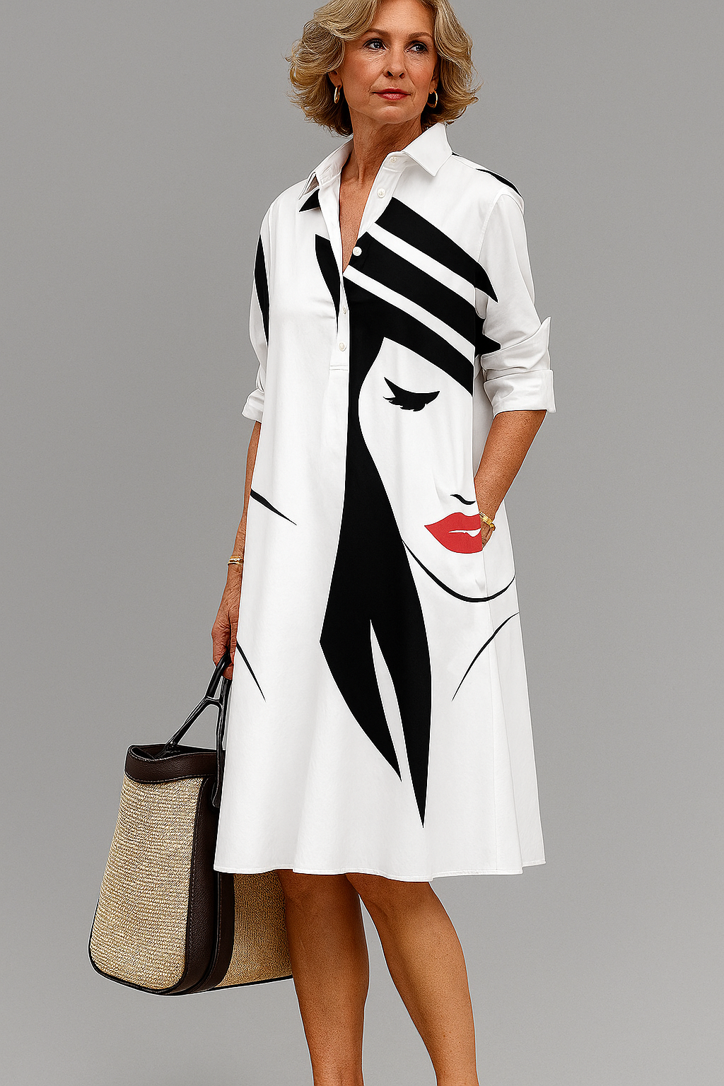 LUNARA | ELEGANT GRAPHIC MIDI DRESS Bennet & Stone London