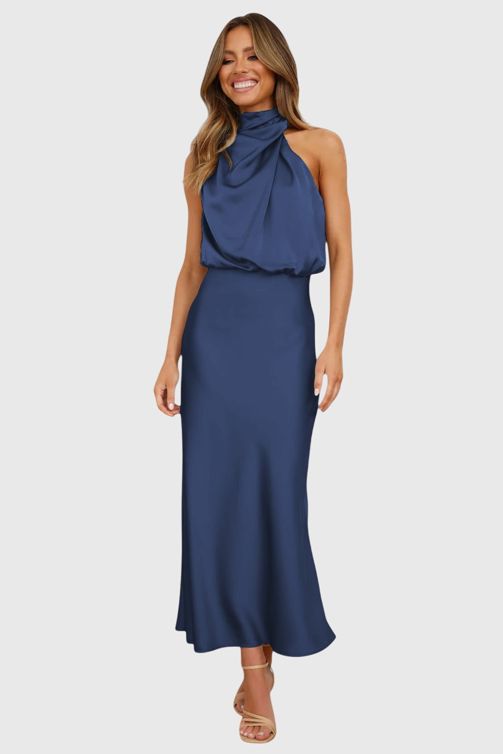 AVA | GLAMOROUS SATIN HALTER DRESS Bennet & Stone London