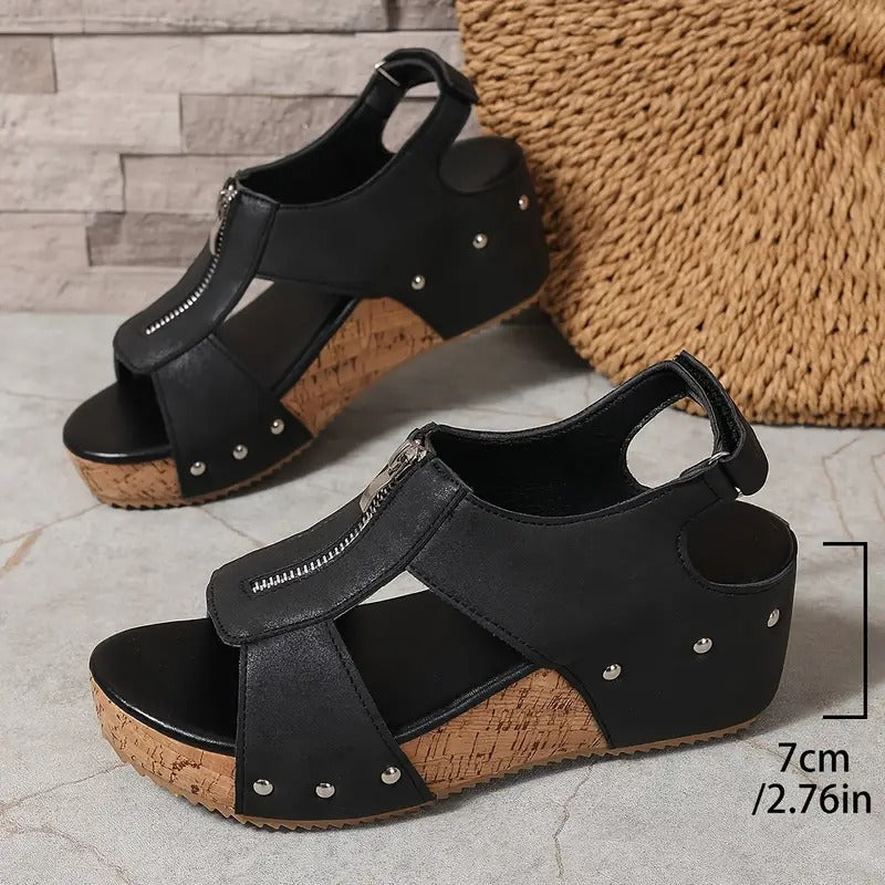 JANICE | RETRO WEDGE SANDALS WITH ZIP Bennet & Stone London