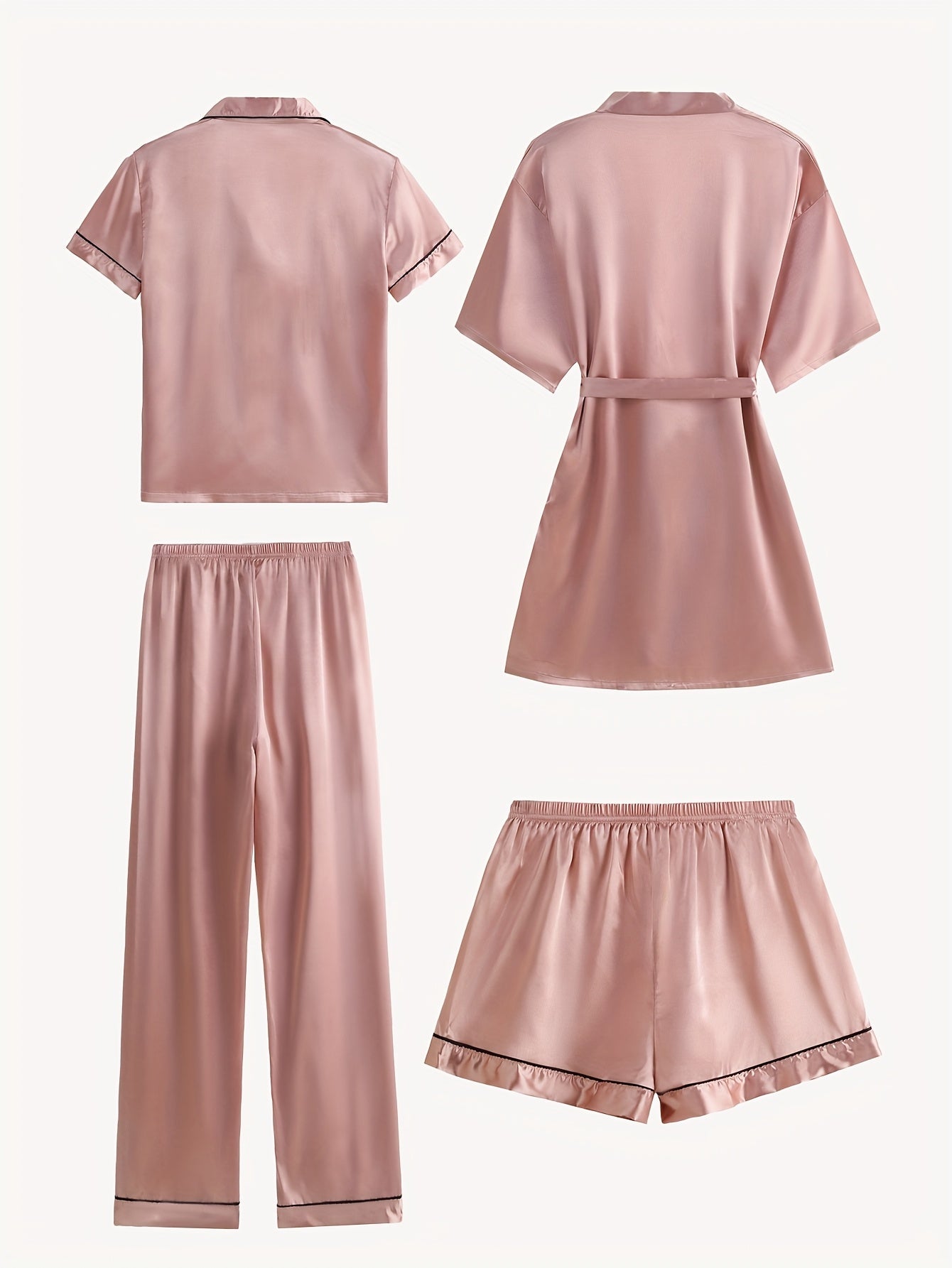 JULIETTE | 4-PIECE SOLID SATIN PAJAMA MID-SLEEVE ROBE SET Bennet & Stone London