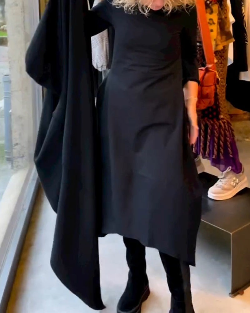 MAEVE | BLACK MIDI DRESS WITH POCKETS Bennet & Stone London