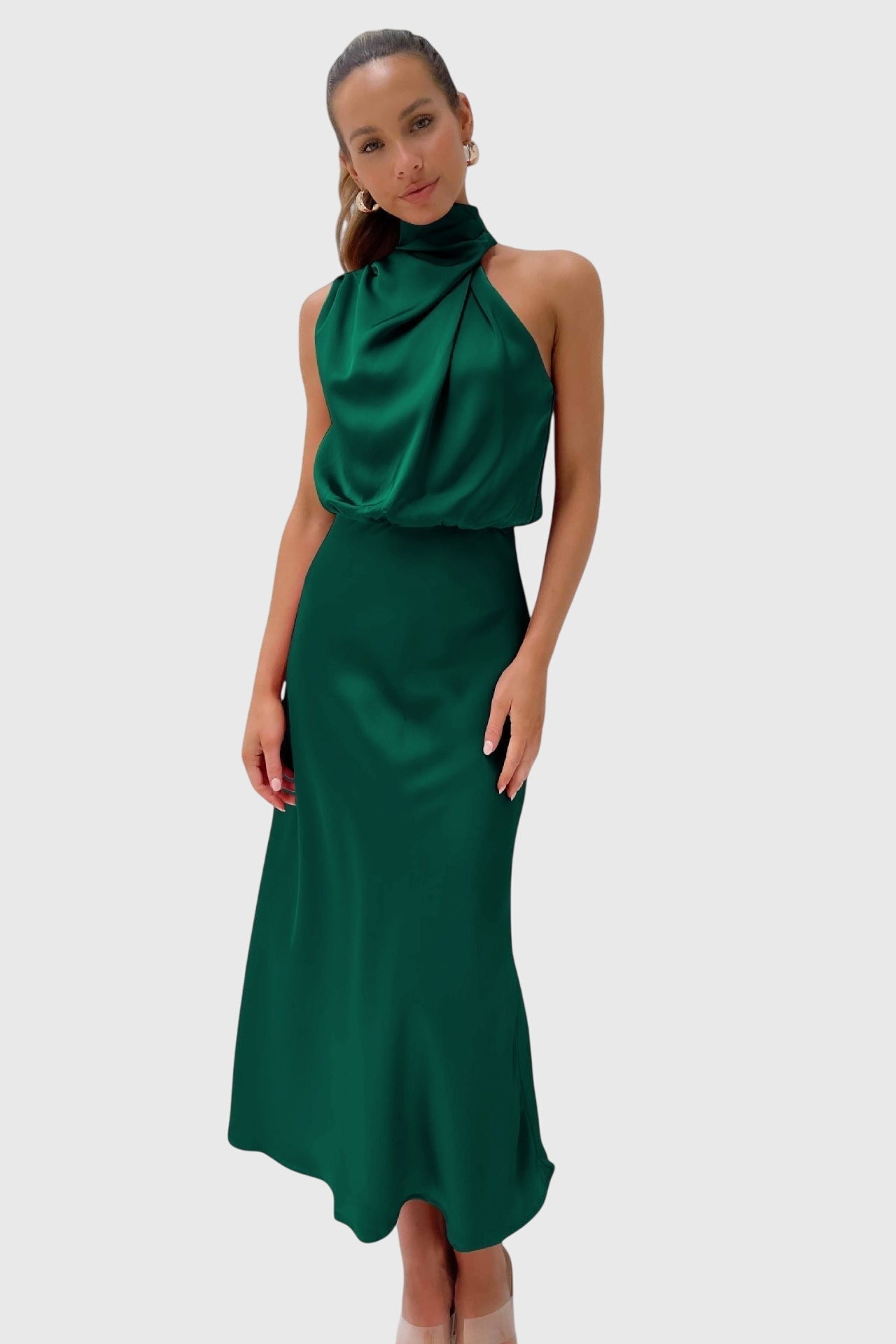 AVA | GLAMOROUS SATIN HALTER DRESS Bennet & Stone London