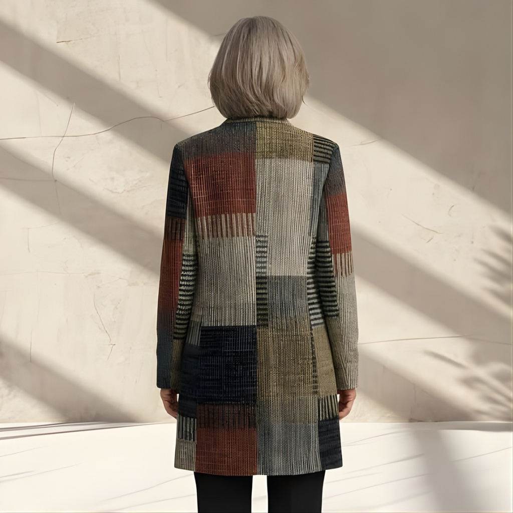 OCTAVIA | PATCHWORK COLLARLESS COAT Bennet & Stone London