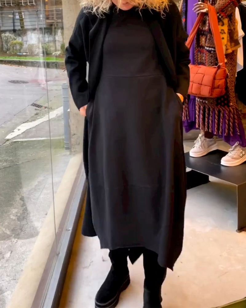 MAEVE | BLACK MIDI DRESS WITH POCKETS Bennet & Stone London