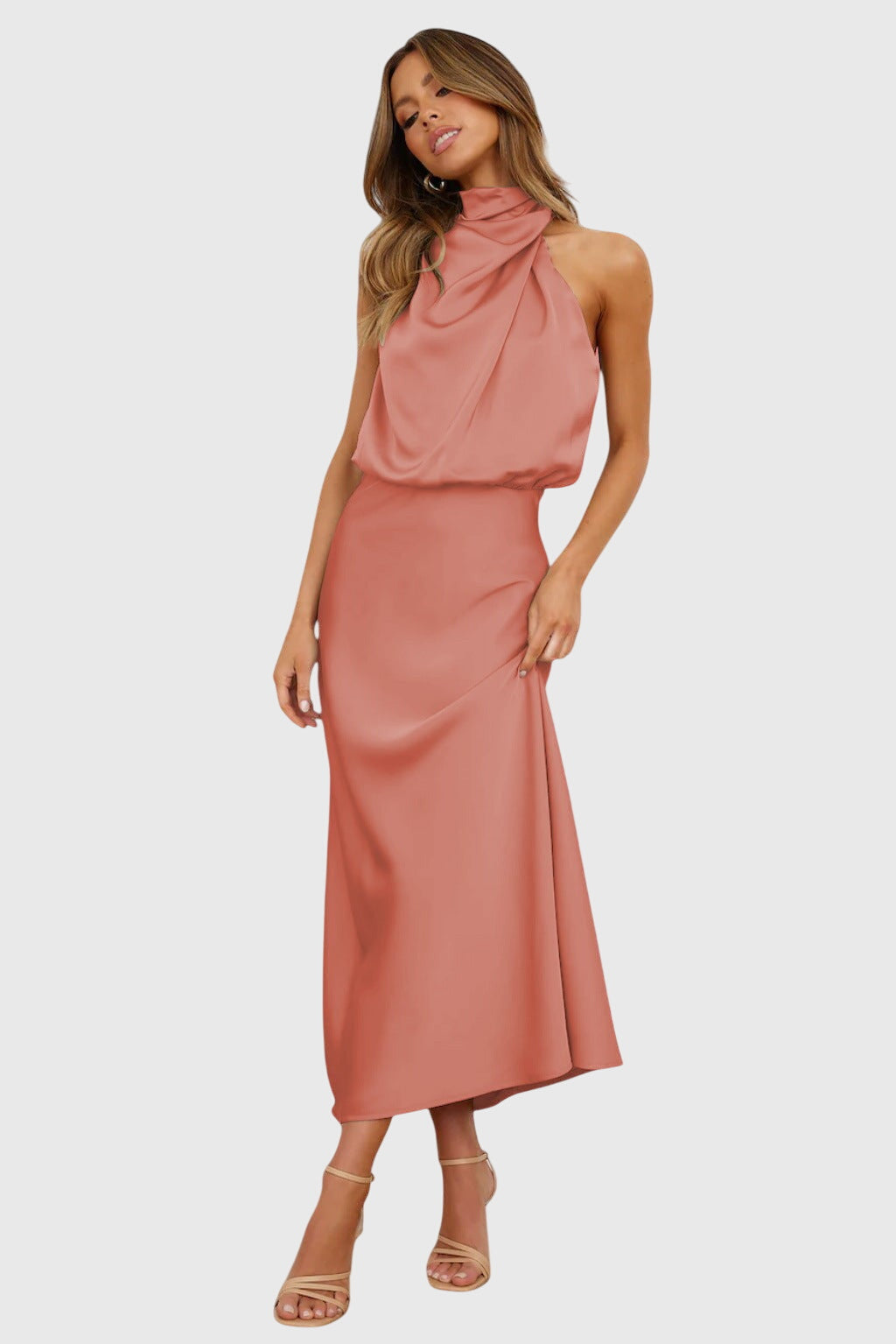 AVA | GLAMOROUS SATIN HALTER DRESS Bennet & Stone London