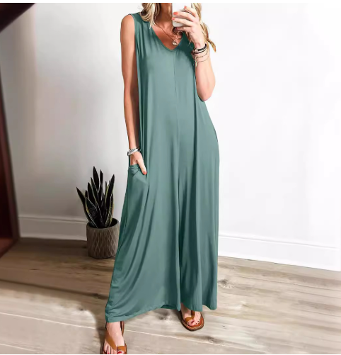 DENISE | COMFORTABLE V-NECK WIDE-LEG JUMPSUIT Bennet & Stone London