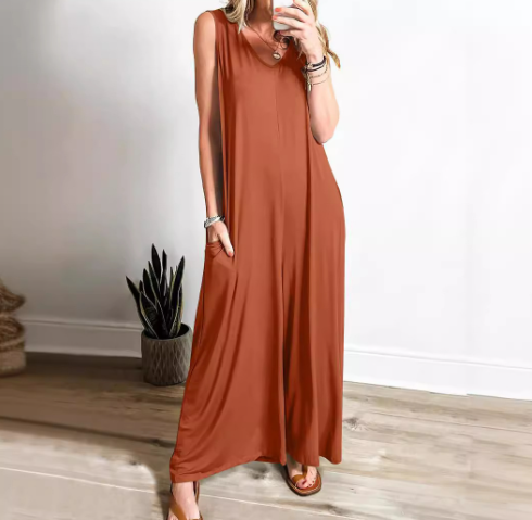 DENISE | COMFORTABLE V-NECK WIDE-LEG JUMPSUIT Bennet & Stone London