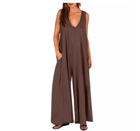 DENISE | COMFORTABLE V-NECK WIDE-LEG JUMPSUIT Bennet & Stone London