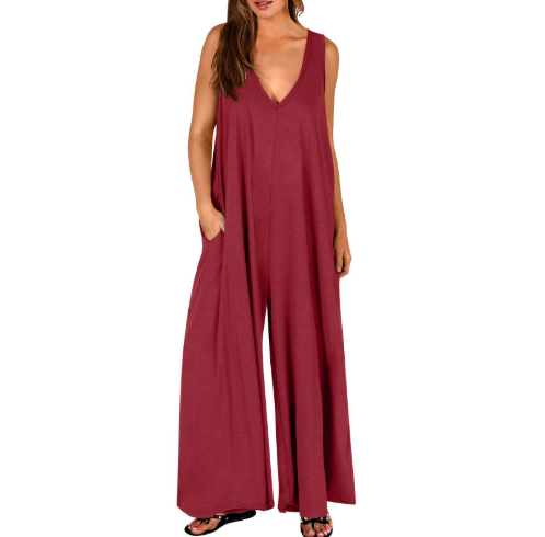 DENISE | COMFORTABLE V-NECK WIDE-LEG JUMPSUIT Bennet & Stone London