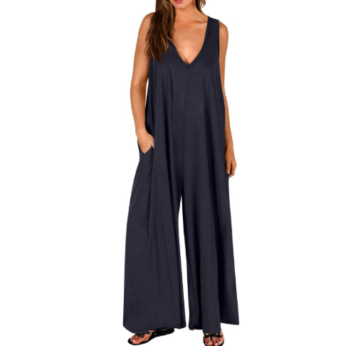 DENISE | COMFORTABLE V-NECK WIDE-LEG JUMPSUIT Bennet & Stone London