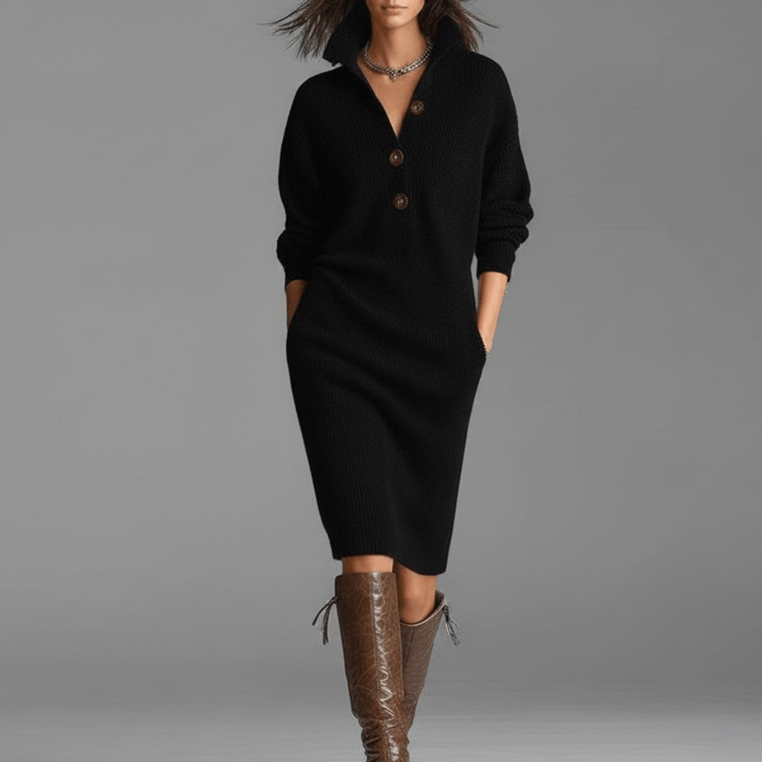ELISSE | ELEGANT WINTER DRESS WITH BUTTONS Bennet & Stone London
