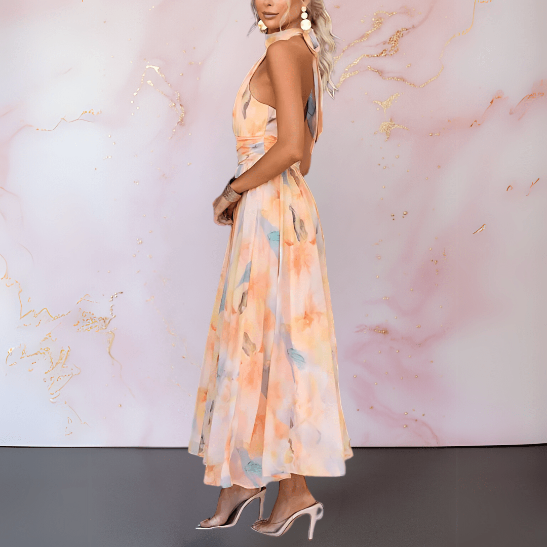 ESTHER | HALTERNECK WATERCOLOUR PRINT DRESS Bennet & Stone London
