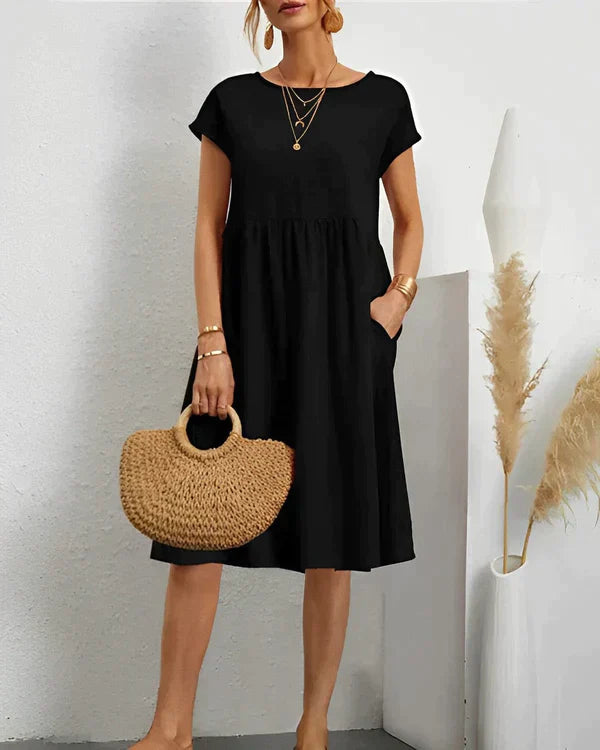 JACQUELINE | ELEGANT ROUND NECK DRESS Bennet & Stone London