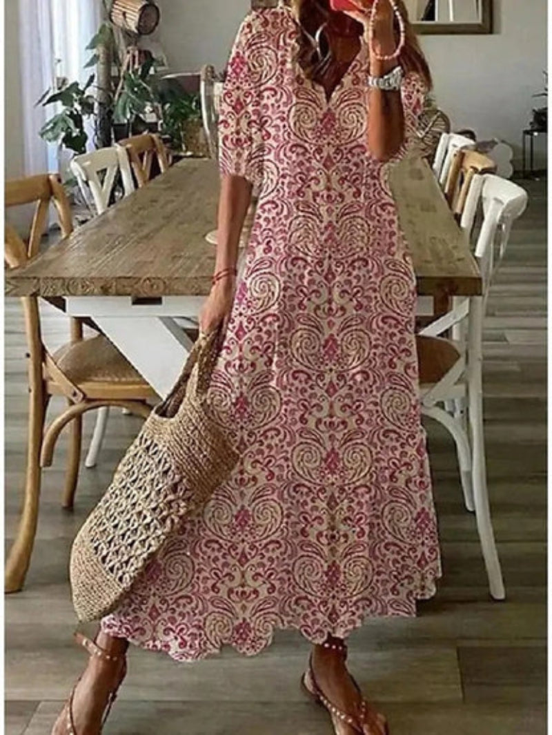 CELESTE | BOHO VINTAGE V-NECK SUMMER DRESS Bennet & Stone London