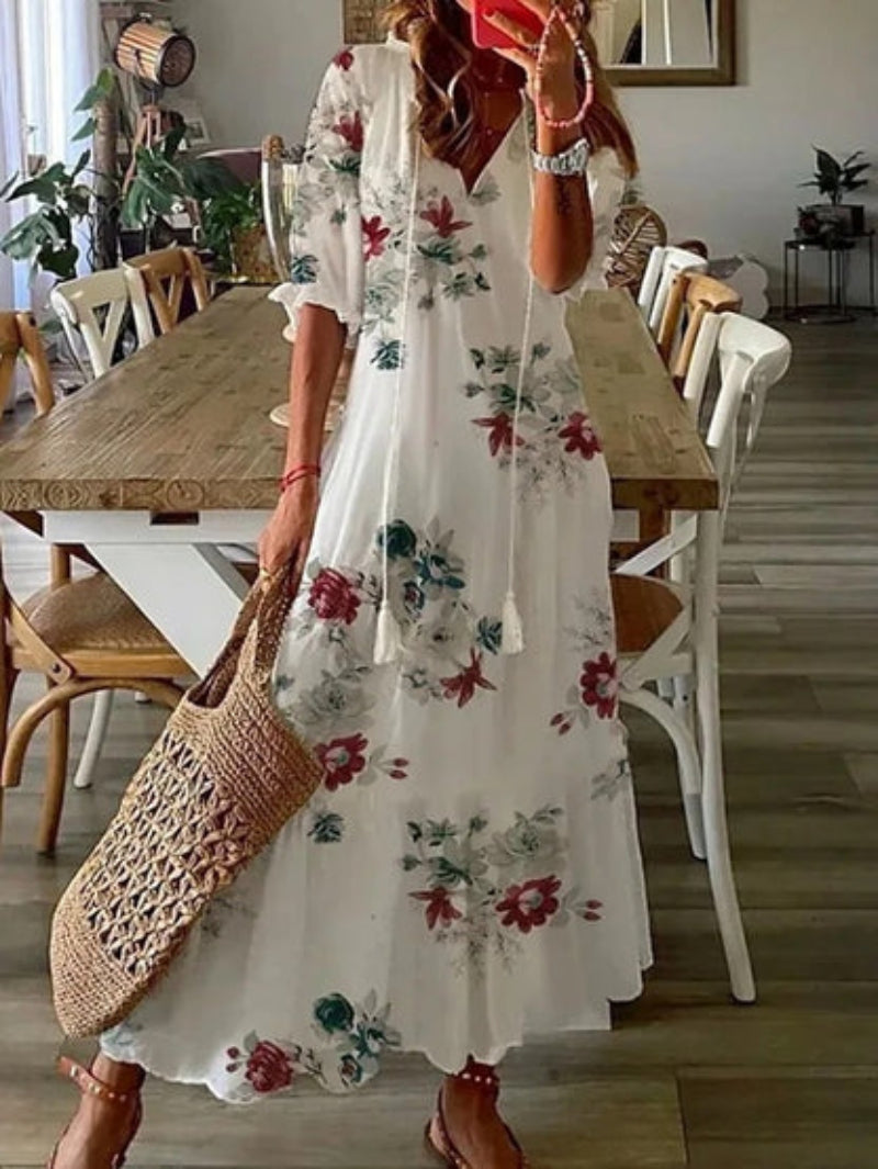 CELESTE | BOHO VINTAGE V-NECK SUMMER DRESS Bennet & Stone London